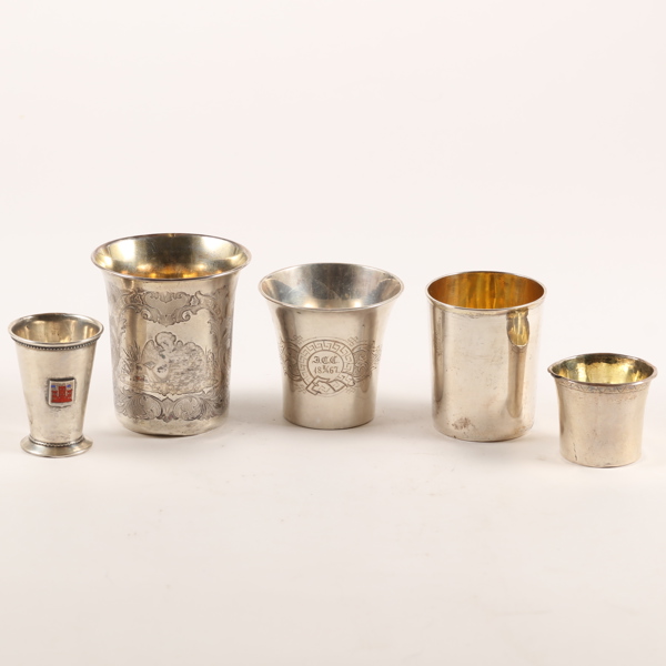 BÄGARE, 5 st, 18/1900-tal, silver