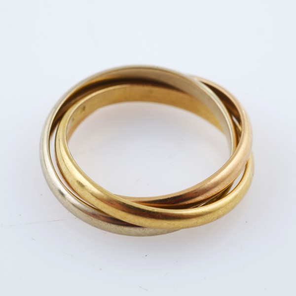 RING, trefärgat 18 k guld