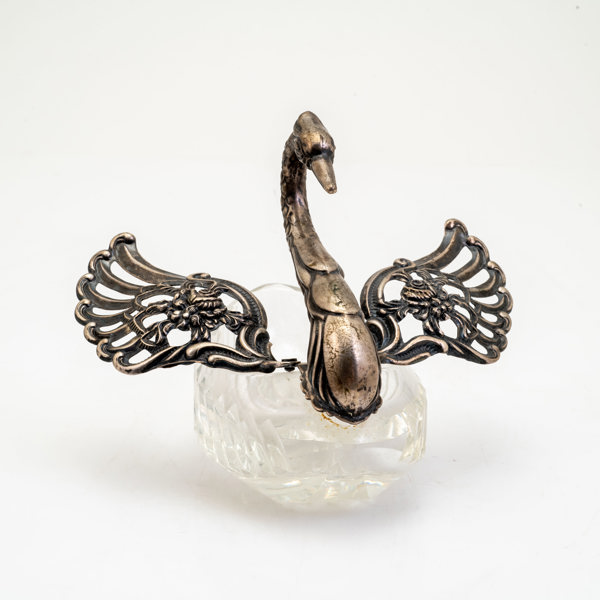 SOCKERSKÅL, silver samt slipat glas