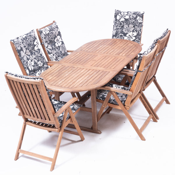 TRÄDGÅRDSGRUPP, 7 delar, teak, samtida