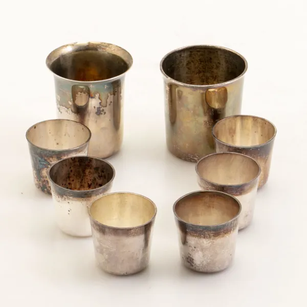 SUPKOPPAR, 6 ST, silver, samt bägare Sterling silver