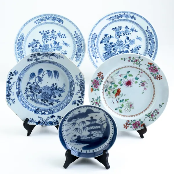TALLRIKAR, 4 st, SKÅL, Kina, 1700-tal