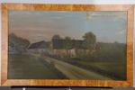 Eugen Sandgren, tillskriven, gårdsporträtt, olja på pannå, bildmått 49 x 82 cm