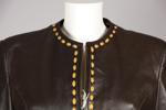 Skinnjacka, dam, Jovi, Athens/Corfu, skinn och textilsydda markerade stygn i guldgult, stl 38