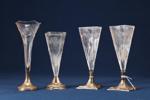 Vaser, ett par, 1900-talets början, jugend, nysilver och glas, höjd 20 cm, samt vaser 2 st, nysilver och glas, höjd 18,5 - 21,5 cm