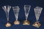 Vaser, ett par, 1900-talets början, jugend, nysilver och glas, höjd 20 cm, samt vaser 2 st, nysilver och glas, höjd 18,5 - 21,5 cm