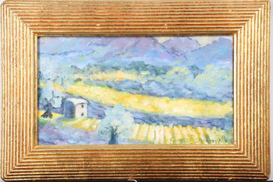 Gunilla Bardanzellu (1943-2014), sydländskt landskap, signerad, olja på duk, bildmått 21 x 37 cm_593a_8daf8a2084d095e_lg.jpeg