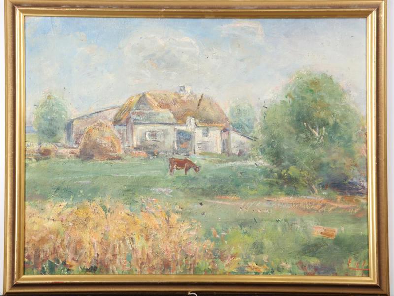 William Erle (1878-1967), landskap med hus och ko, signerad, olja på duk, bildmått 40 x 53 cm_645a_8daf8a276c18f14_lg.jpeg