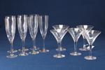 Bertil Vallien (f 1938), champagneglas 7 st, cocktailglas 5 st, "Chateau", Kosta Boda