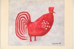 Harald Garmland (1904-1985), röd höna, fritt efter polsk textil, signerad, akvarell, bildmått 37 x 45 cm