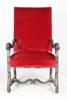 Karmstol, 1800-tal, Louis XIV-stil, skulpterat och svartmålat trä, röd sammetsklädsel 