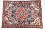 Hamadan, Iran, Orientmatta, semiantik, handknuten, mörkblå botten med svart huvudbård, 150 x 107 cm