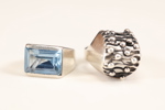 Ring, silver, oidentifierad silversmed, B.TK, Stockholm, 1972 samt ring, silver, akvamarin, 1964
