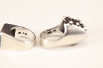 Ring, silver, oidentifierad silversmed, B.TK, Stockholm, 1972 samt ring, silver, akvamarin, 1964