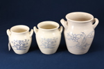 Syltkrukor, 3 st, Rörstrand och Gustavsberg, glaserad stenmassa, höjd 16 - 23,5 cm