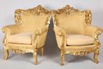 Fåtöljer, ett par, 1900-tal, Louis XIV-stil, träskurna och förgyllda