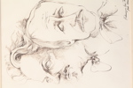 André Prah (född 1941), Gösta Ekman som Strindberg, tusch, med dedikation, bildmått 23 x 16 cm